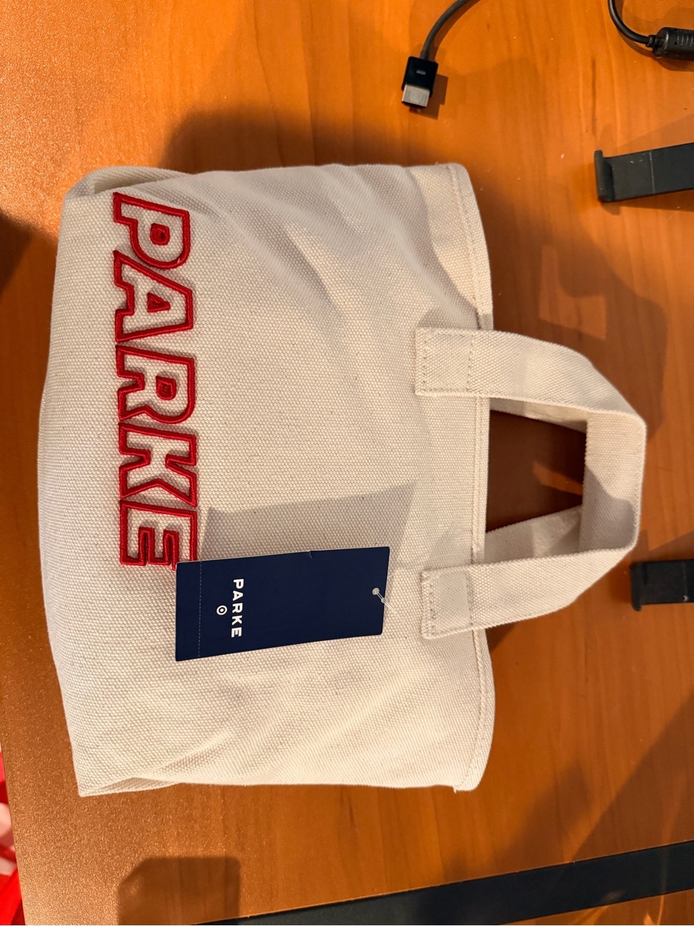 PARKE Embroidered Canvas Tote Bag in Cream